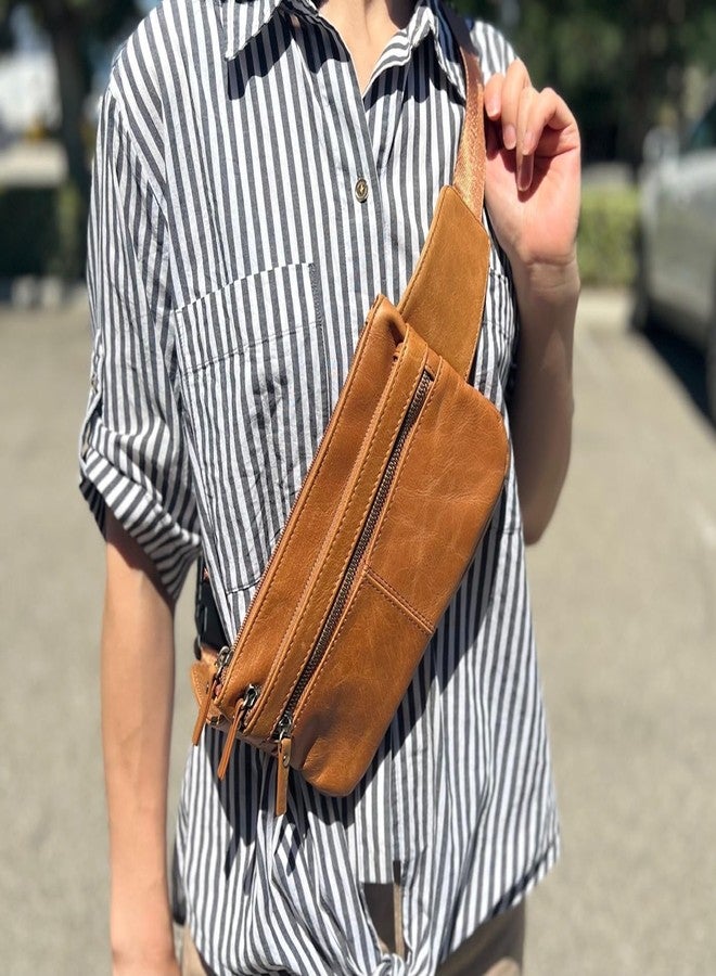 Roma Leathers Vintage Leather Fanny Pack - Premium Light Brown Cowhide Leather Waist Pack - Adjustable Waist Strap - Multi Pocket Belt Bag - Designed in USA - Image 4